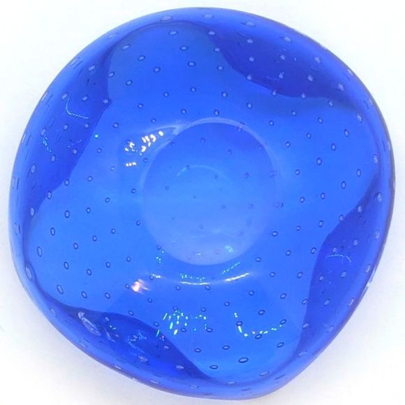 Murano Vintage Cobalt Blue Bullicante Art Glass Bowl or Ashtray - Picture 6 of 10